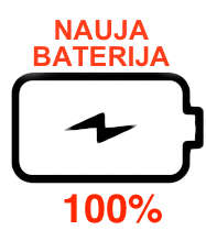 Baterijos gyvybingumas NAUJA BATERIJA kvadratėlyje